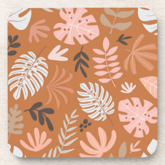 Caramel & Clay Pink Hawaii Tropical Leaves Beverage Coaster