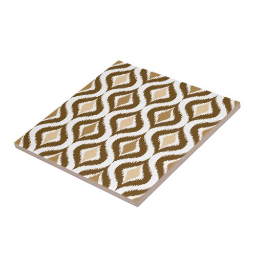 Caramel Coffee Brown Retro Chic Ikat Drops Pattern Ceramic Tile