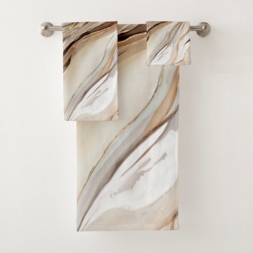Caramel Coffee cream flowing abstract art Bath Towel Set