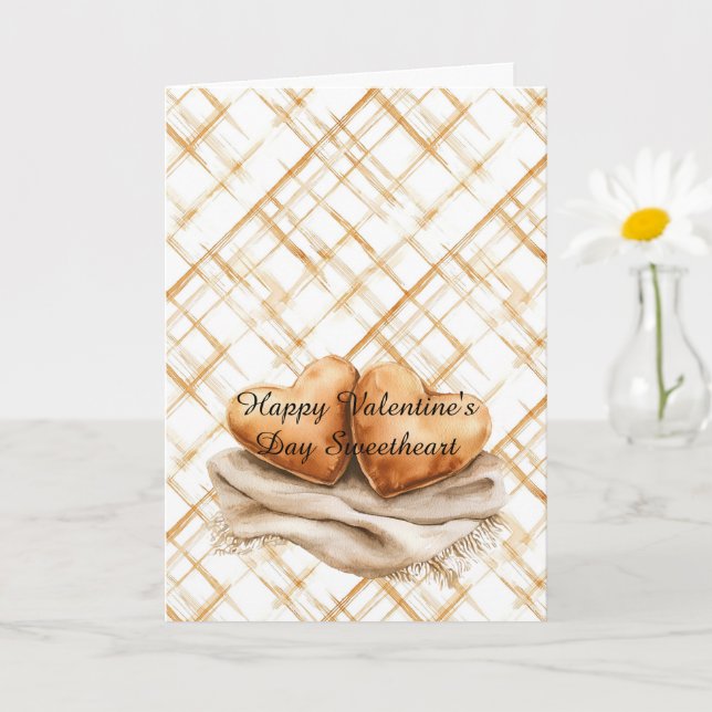 Caramel Cream Stripes Heart Pillows Blanket Love Card (Small Plant)