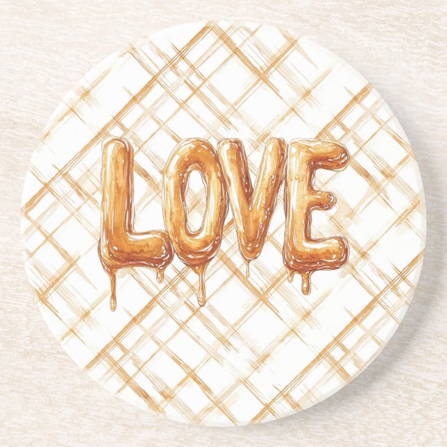 Caramel Cream Stripes Love Coaster (Front)