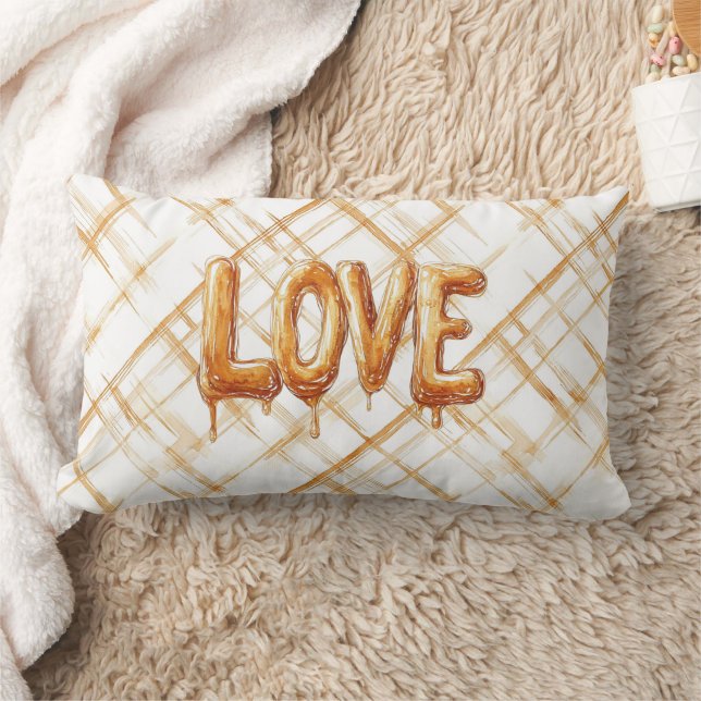 Caramel Cream Stripes Love Lumbar Pillow (Blanket)