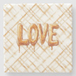 Caramel Cream Stripes Love Stone Coaster