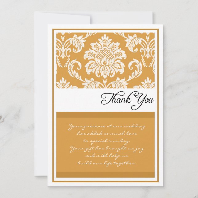 Caramel Damask Wedding Thank You Cards (Front)