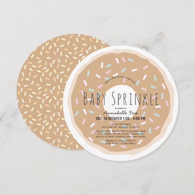 Caramel Donut Baby Sprinkle Shower Circle Invitation (Front/Back)