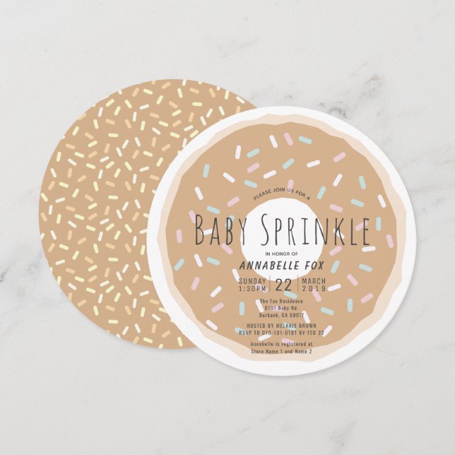 Caramel Donut Baby Sprinkle Shower Circle Invitation (Front/Back)