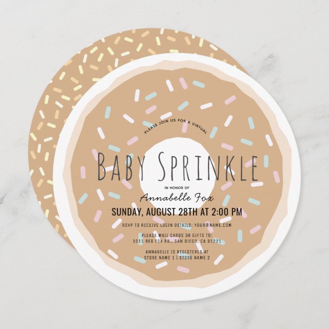 Caramel Donut Virtual Baby Sprinkle Shower Circle Invitation (Front/Back)