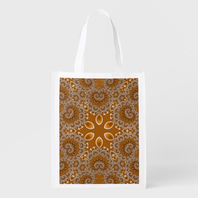 Caramel Fractal Lace  Grocery Bag (Front)