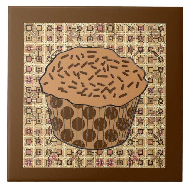 Caramel Frosted Cupcake with Sprinkles Tile (Front)