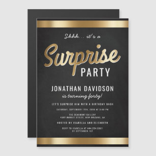 Caramel Gold and Black Surprise Birthday Party Magnetic Invitation