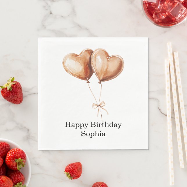 Caramel Heart Balloons Birthday Napkins (Insitu)