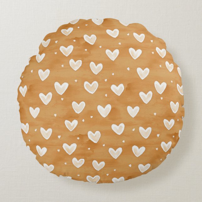 Caramel Hearts Christmas Round Pillow (Front)