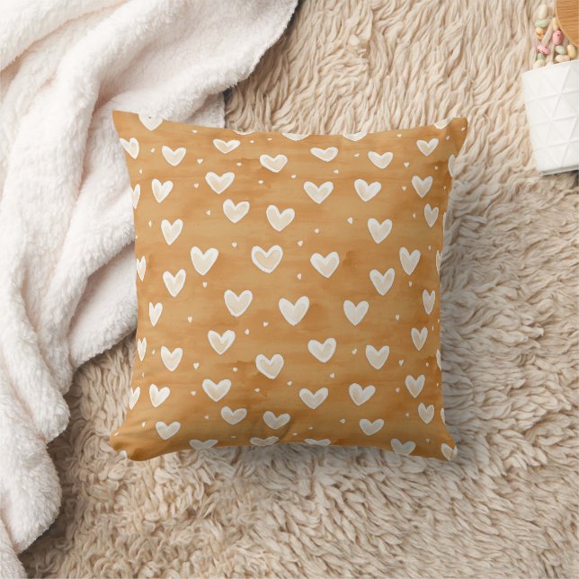 Caramel Hearts Christmas Throw Pillow (Blanket)