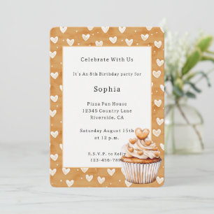 Caramel Hearts Cupcake Birthday   Invitation