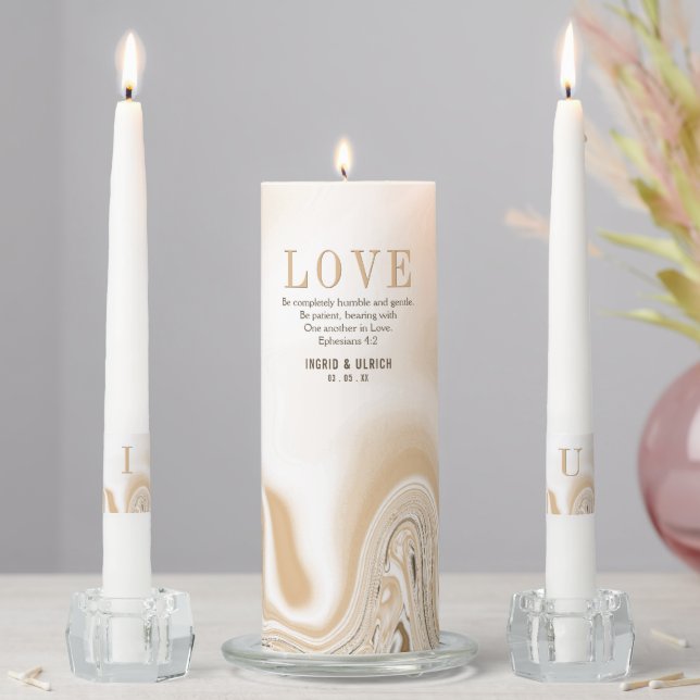 Caramel Marble Swirl Ephesians 4:2 Unity Candle Set (In Situ)
