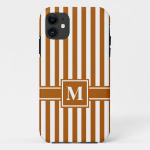 Caramel Modern Stripe with Monogram iPhone 11 Case