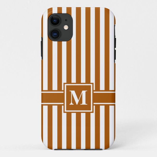 Caramel Modern Stripe with Monogram Case-Mate iPhone Case (Back)