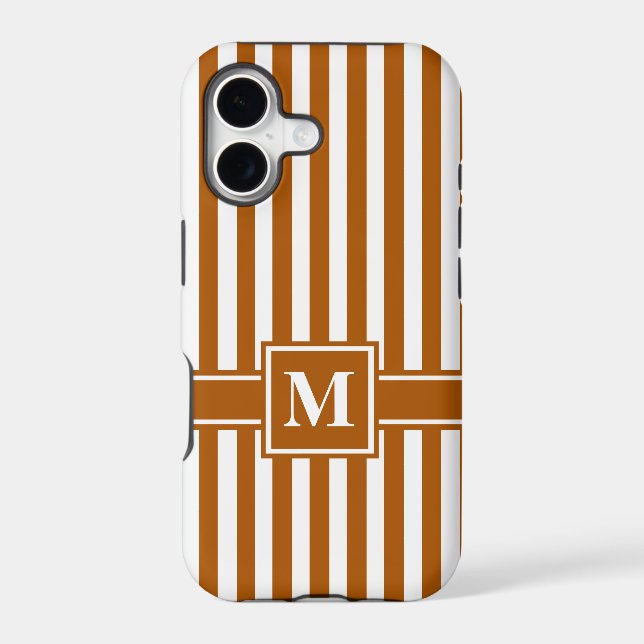 Caramel Modern Stripe with Monogram Iphone Case (Back)
