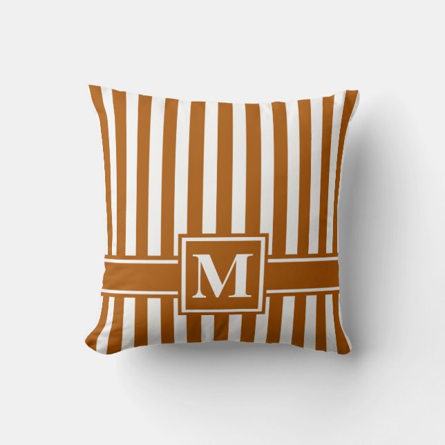 Caramel Modern Stripe with Monogram Throw Pillow (Front)