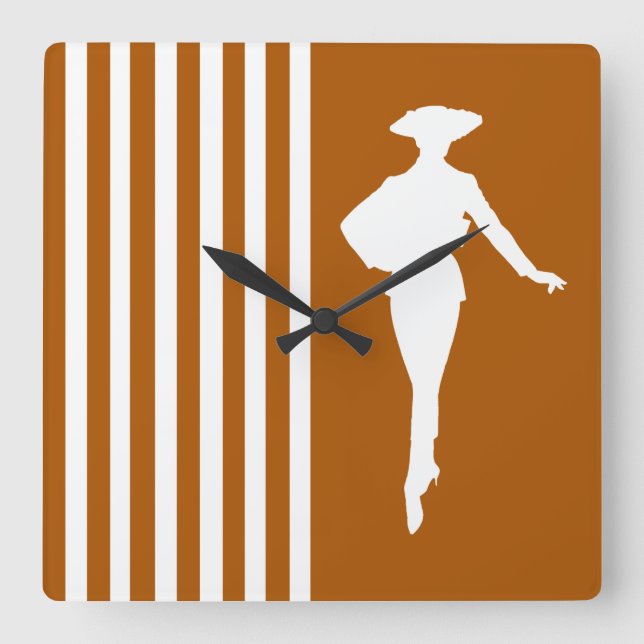 Caramel Modern Stripes with Fashion Silhouette Square Wall Clock (Front)
