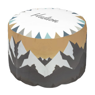 Caramel Navy & Baby Blue Mountain Decor Pouf