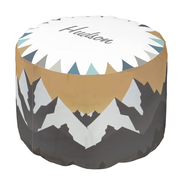 Caramel Navy & Baby Blue Mountain Decor  Pouf (Angled Back)