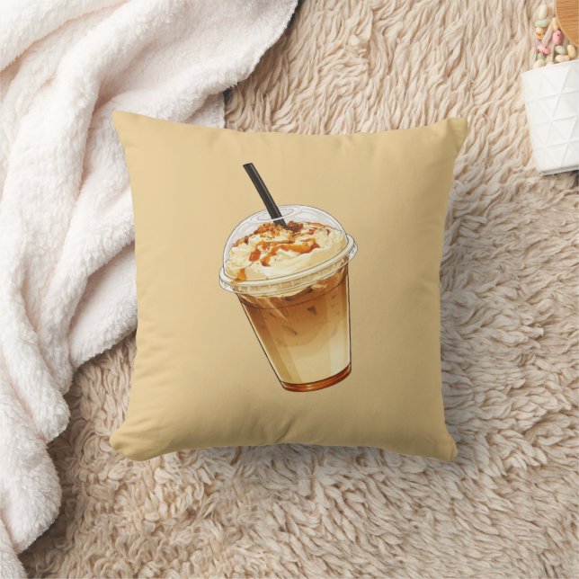 Caramel & Nuts Iced Coffee  Throw Pillow (Blanket)