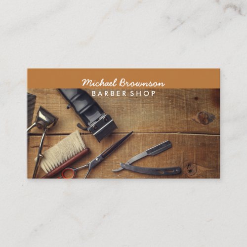 Caramel Retro Rustic Hair Stylist Master Barber Business Card