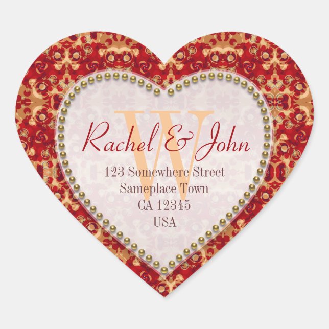 Caramel Rust Pattern Monogrammed Heart Wedding Heart Sticker (Front)