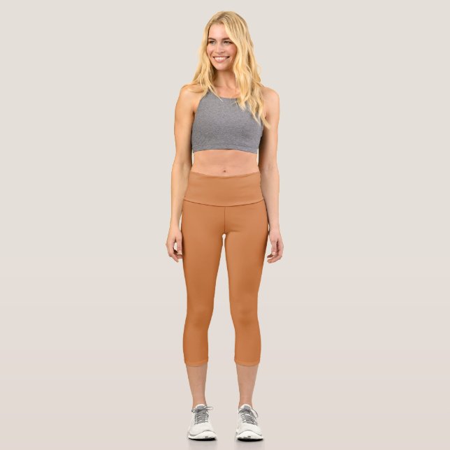 Caramel Solid Plain Color India Capri Leggings (Front)