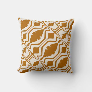 Caramel Tan on Beige Slanted Sound Wave Large Tile Throw Pillow