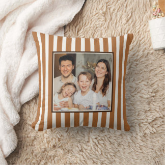Caramel Terracotta Striped Custom Photo Farmhouse Throw Pillow