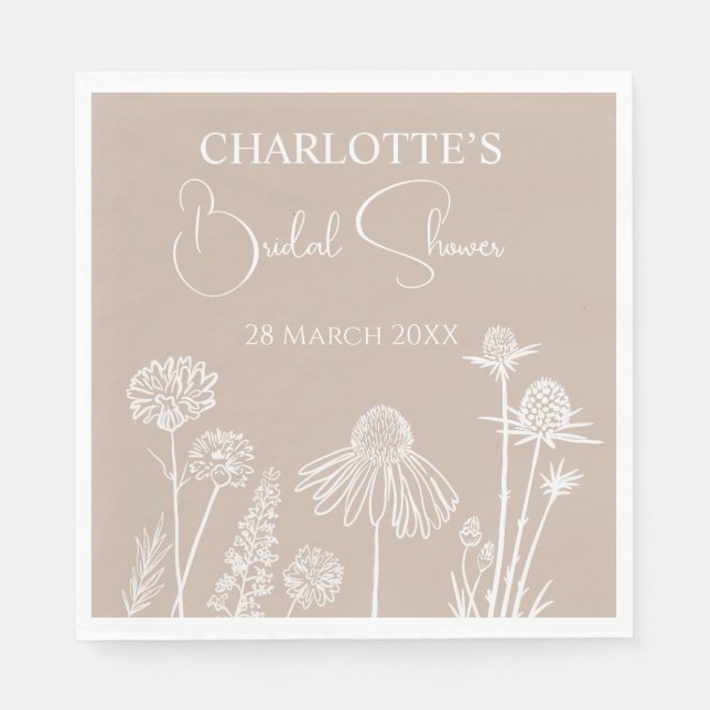 Caramel  Wildflowers Sketched Floral  Napkins (Front)