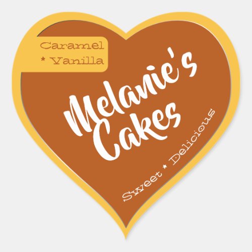 Caramel Yellow Brown Custom Bakery Cake Packaging Heart Sticker