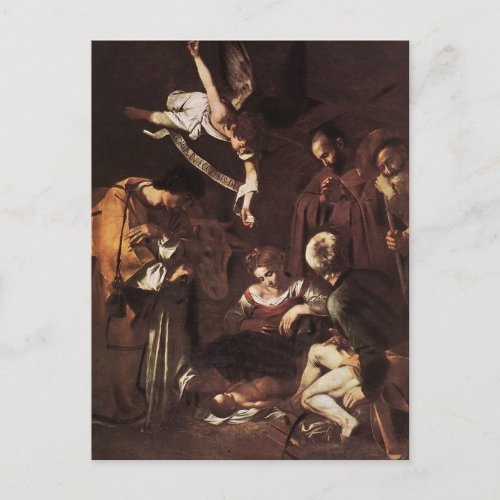 Caravaggio _Nativity with St Francis  St Lawrence Postcard