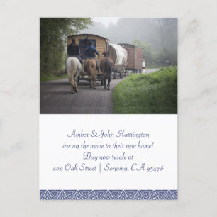 Caravan And Riders On Horses Moving Announcement Postcard