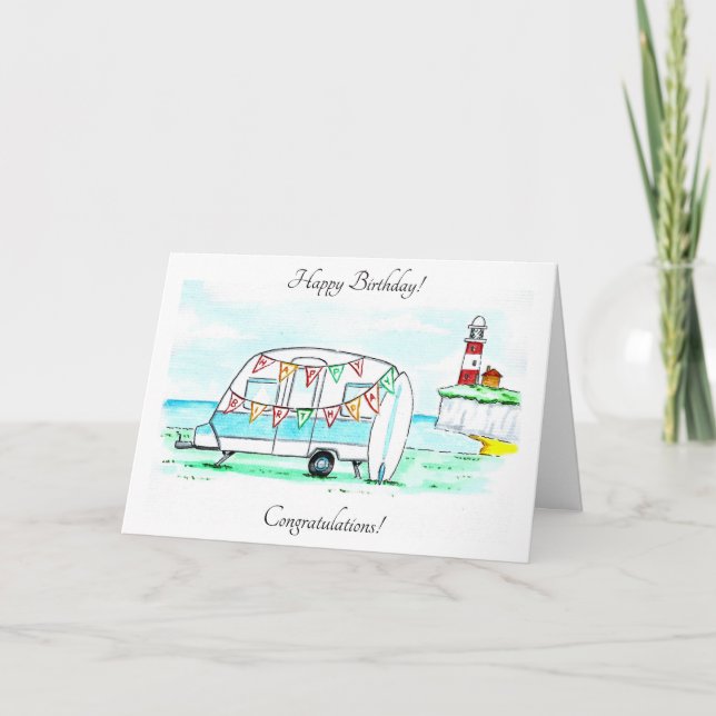 Caravan & Bunting Birthday Card (Front)