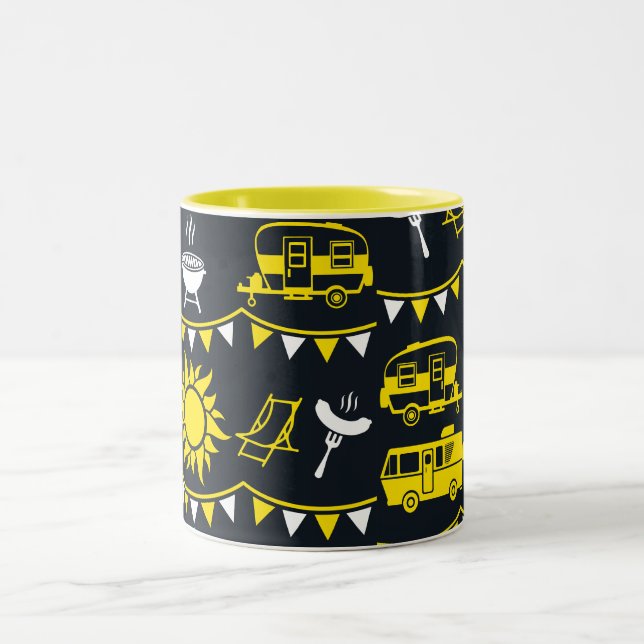 Caravan Camping Decor Two-Tone Coffee Mug (Center)