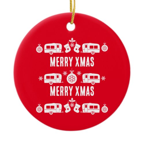 Caravan Happy Christmas Camping   Ceramic Ornament