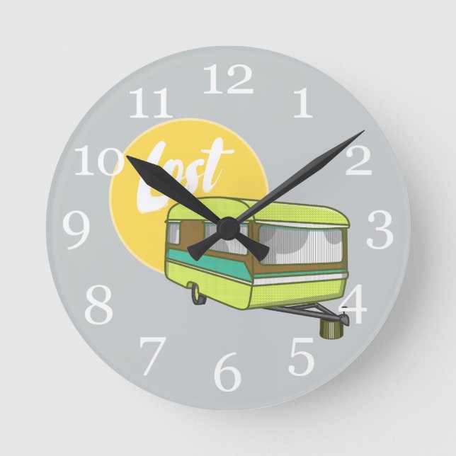 Caravan Lost Summer Holiday Round Clock (Front)