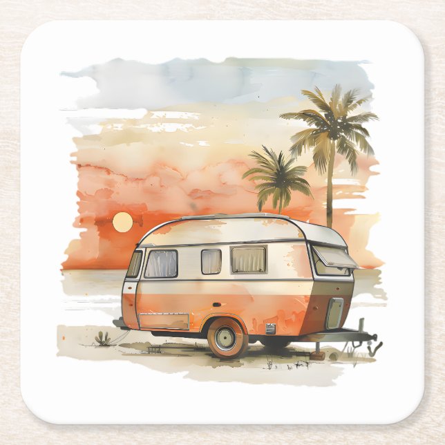 Caravan Square Paper Coaster (Front)