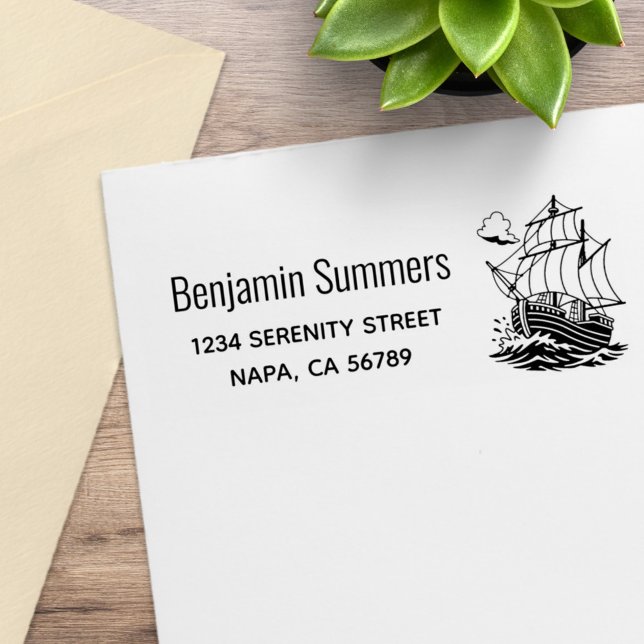 Caravel Wooden Sailing Ship Return Address Rubber Stamp (Creator Uploaded)