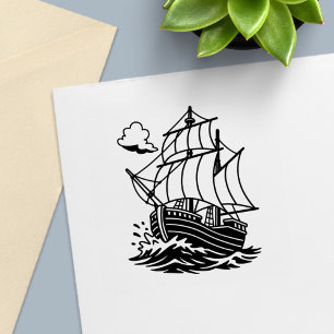 Caravel Wooden Sailing Ship Stormy Sea Self-inking Stamp