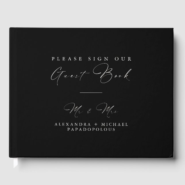 Carbon Black Elegant Minimal Wedding Guestbook (Front)