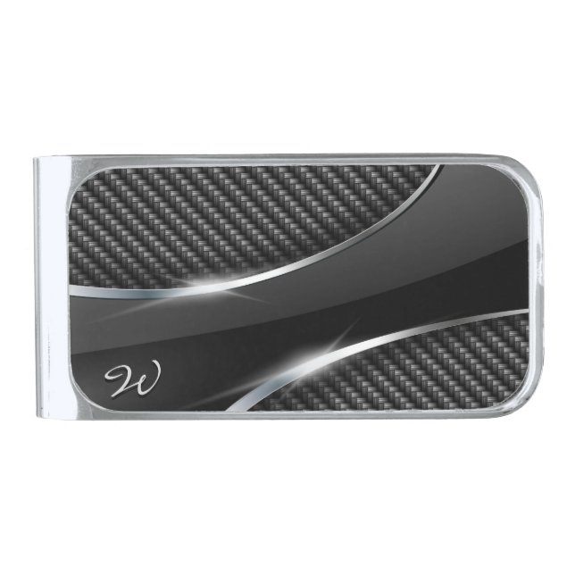 Carbon Fiber 3 Silver Finish Money Clip (Front)