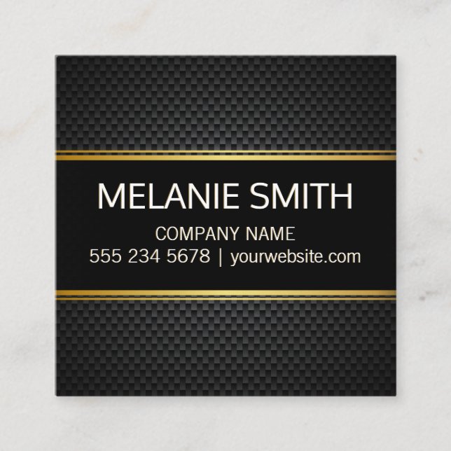 Carbon Fiber Background Yellow Lines Square Business Card (Front)