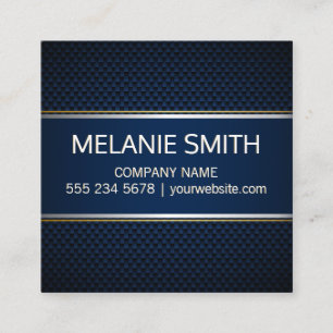 Carbon Fiber Blue Background Yellow White Lines Square Business Card