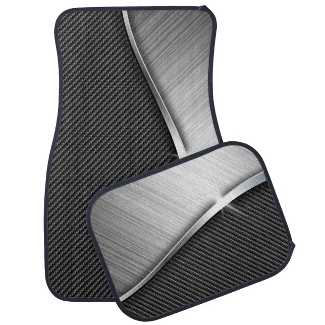 Carbon Fiber & Brushed Metal 4 Floor Mats (Set)