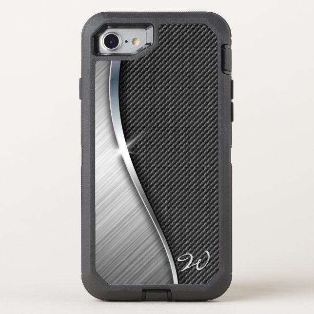 Carbon Fiber-Brushed Metal 4 Otterbox iPhone Case (Back)