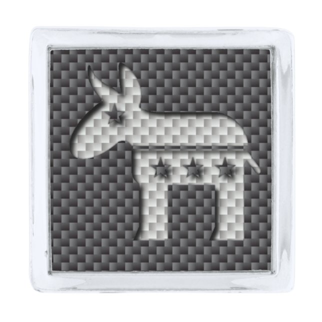 Carbon Fiber Donkey Democratic Party Symbol Silver Finish Lapel Pin (Front)